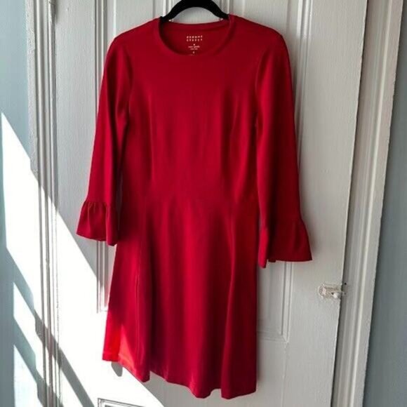 Kate Spade Broome Street Mini Dress Womens Small Red Fit and Flare Bell Sleeve - Picture 1 of 9